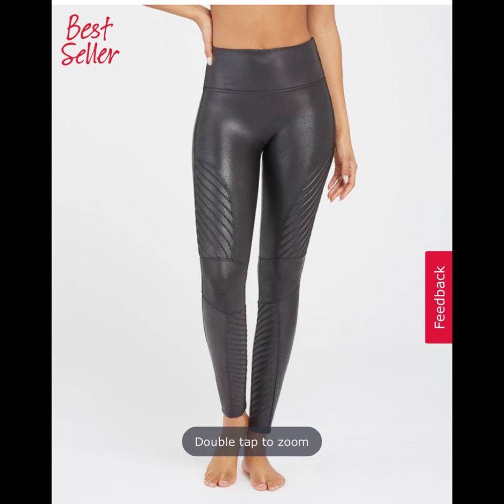 SPANX petite leather look black moto leggings